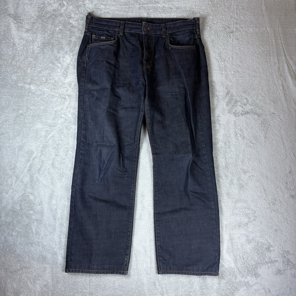 Hugo Boss Mens Kansas Straight Leg Jeans 36x30 (Fits 34x27) Blue Denim HEMMED